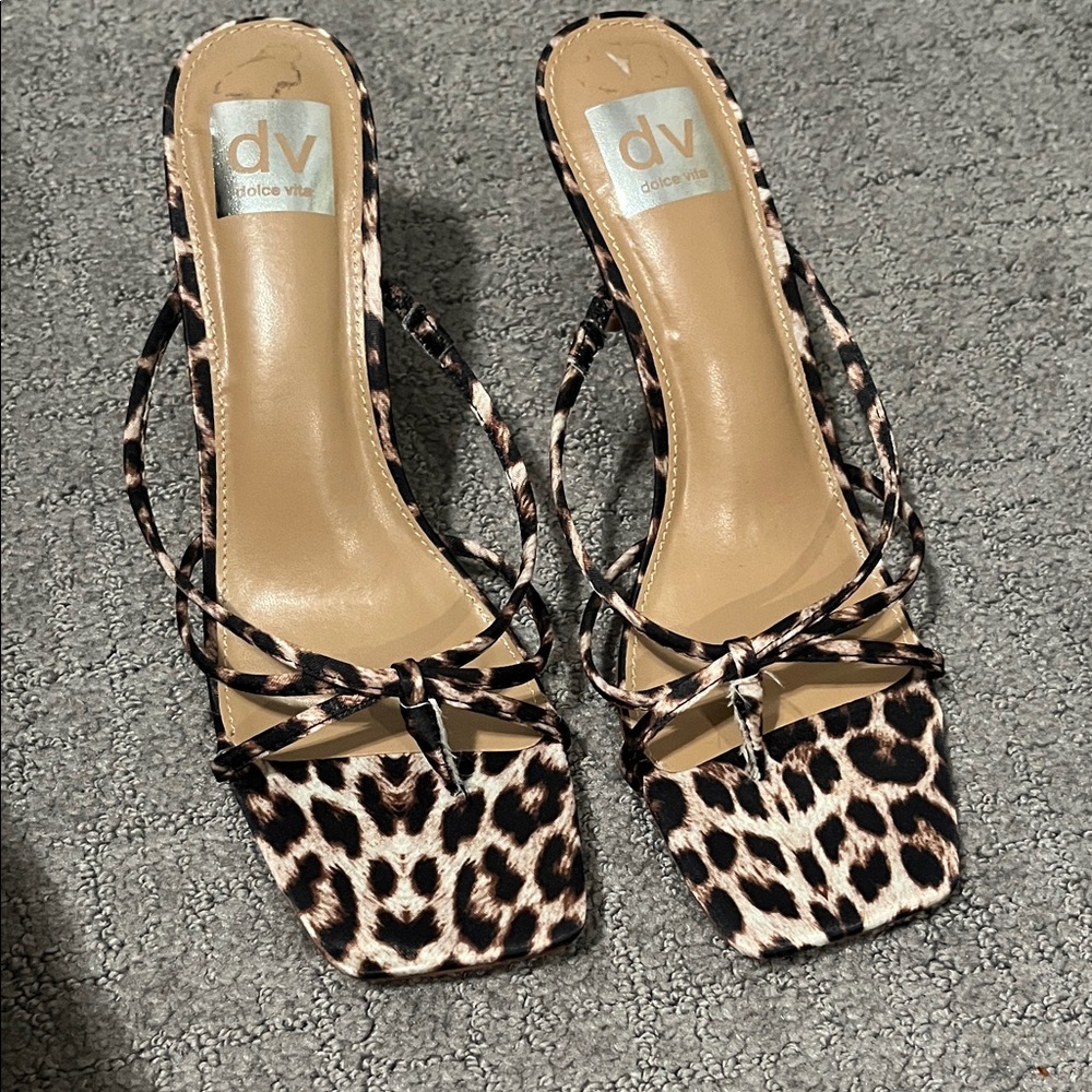 DV by Dolce Vita Leopard Print Strappy Square-Toe Heels - Brown/Black